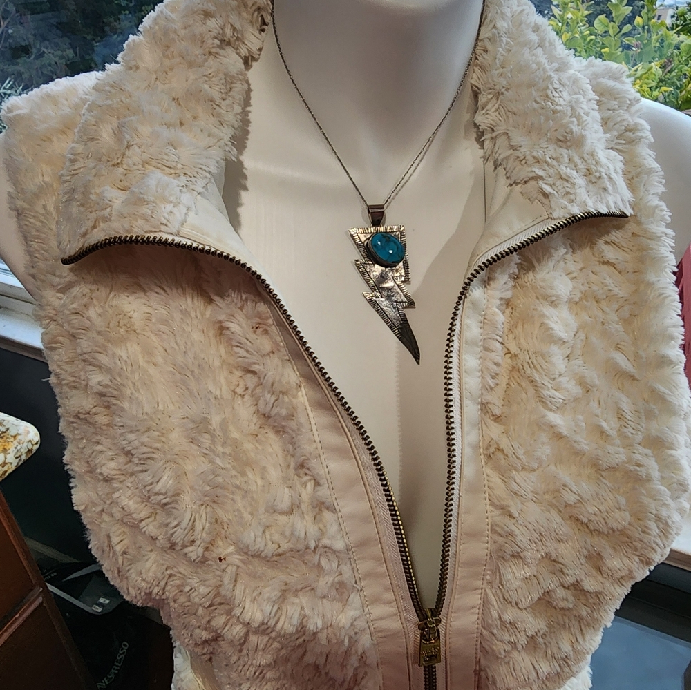 Silver Lightning Bolt Necklace with Turquoise Stone - Picture 9 of 10